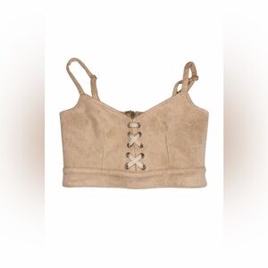 Salty Faux Suede Lace Up Crop Top Small Tan Y2K 90s PacSun Style